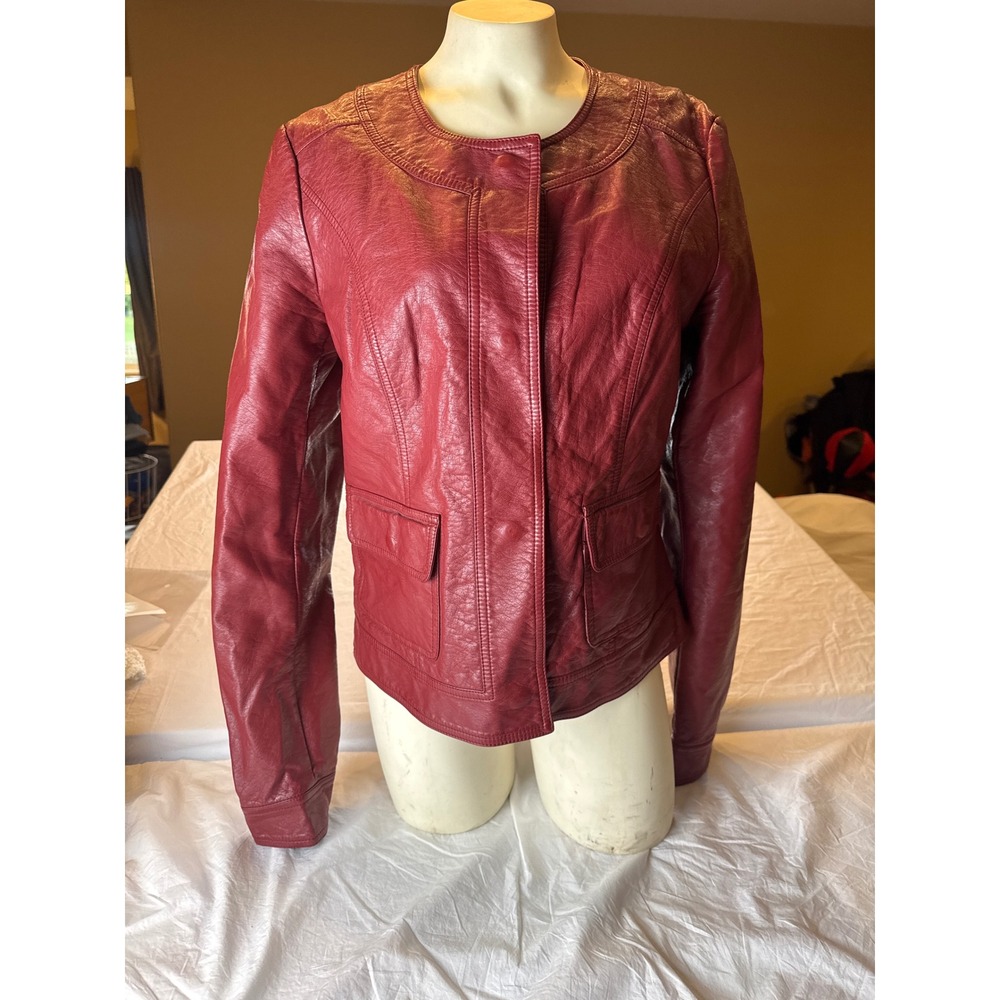KUT Faux Leather Jacket Floral Lining Oxblood Boho Plus Dark Romantic goth XL